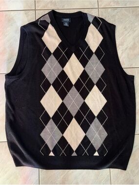 Harbor Bay Black V-Neck Argyle Sweater Vest
